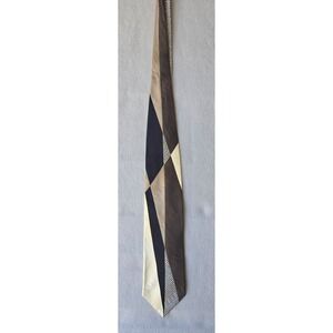 Fratelli Moda Mens Silk Tie Handmade‎ in Italy Geometric Patchwork Brown Navy